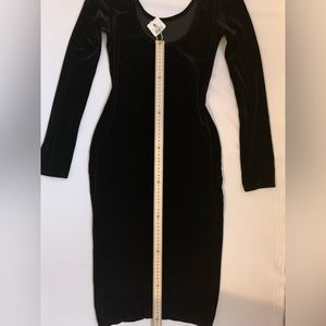 Black Velvet Long-Sleeved Low Scoop Back Midi Dress